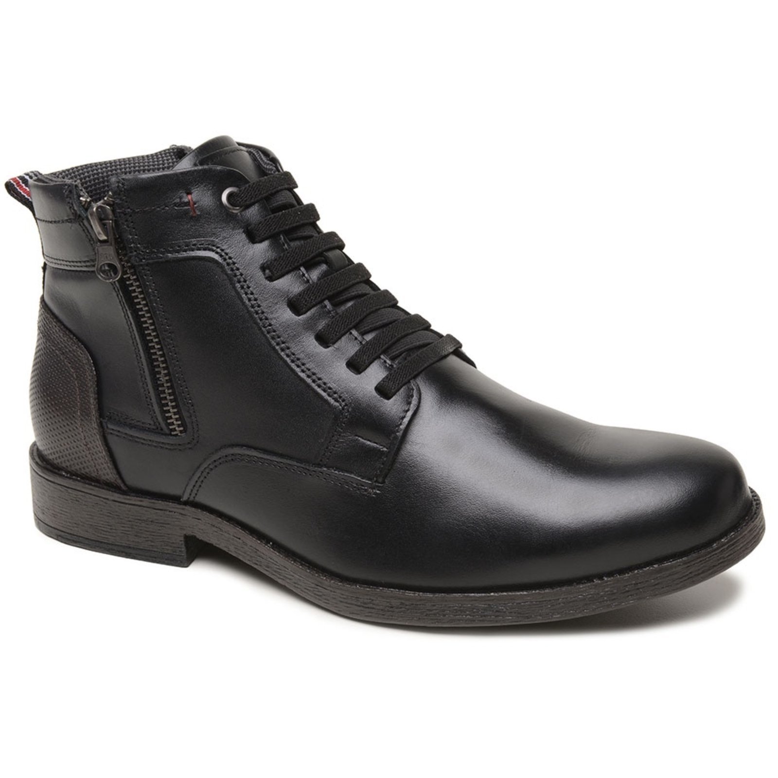 Coturno Masculino Bota Em Couro Com Ziper Macio Ultra Leve Preto