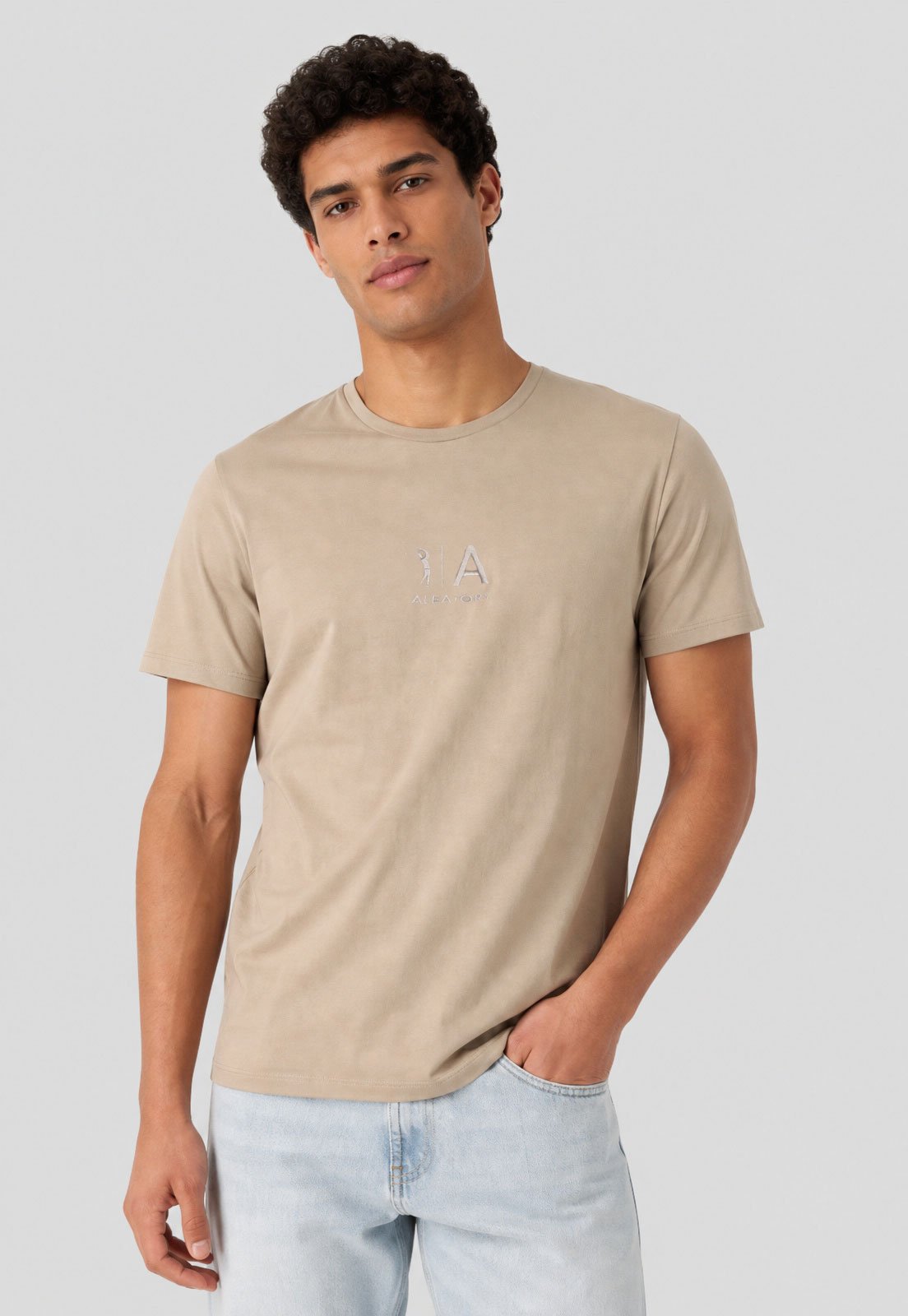 Camiseta Masculina Aleatory Gola Redonda Areia