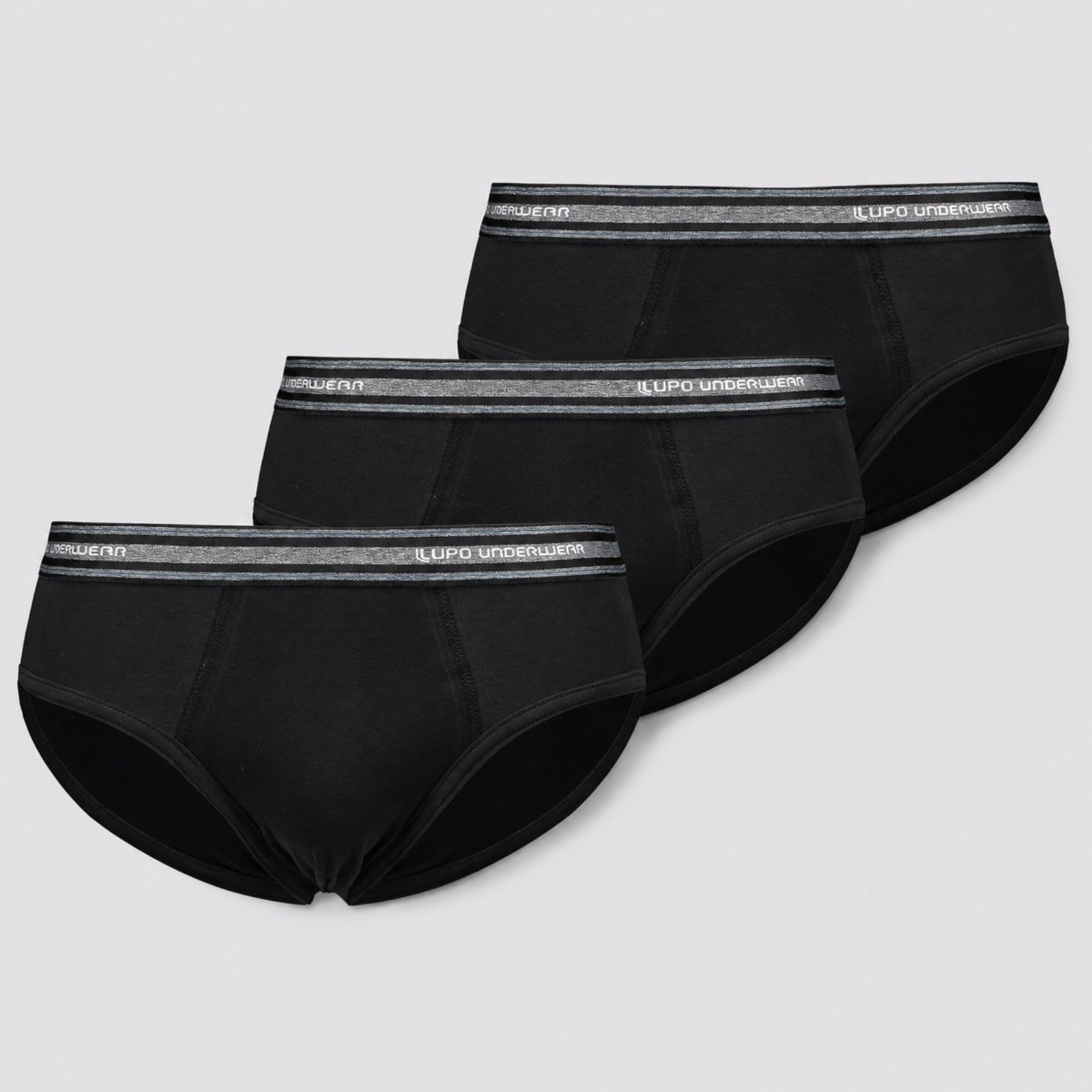 Kit 3 Cuecas Lupo Slip Algodão com Elastano Preta e Cinza