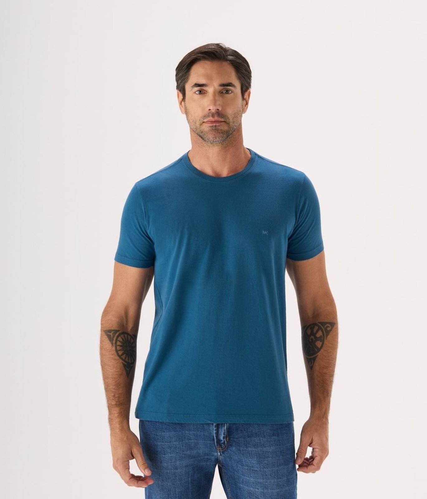 Camiseta Makenji Basica Manga Curta Decote Careca Masculina Azul Petroleo