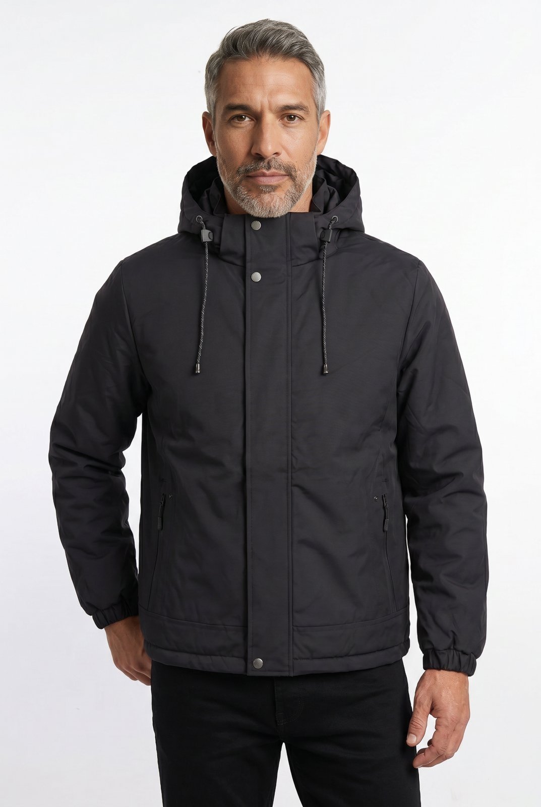 Jaqueta masculina nylon com capuz removível 69414 - Preto