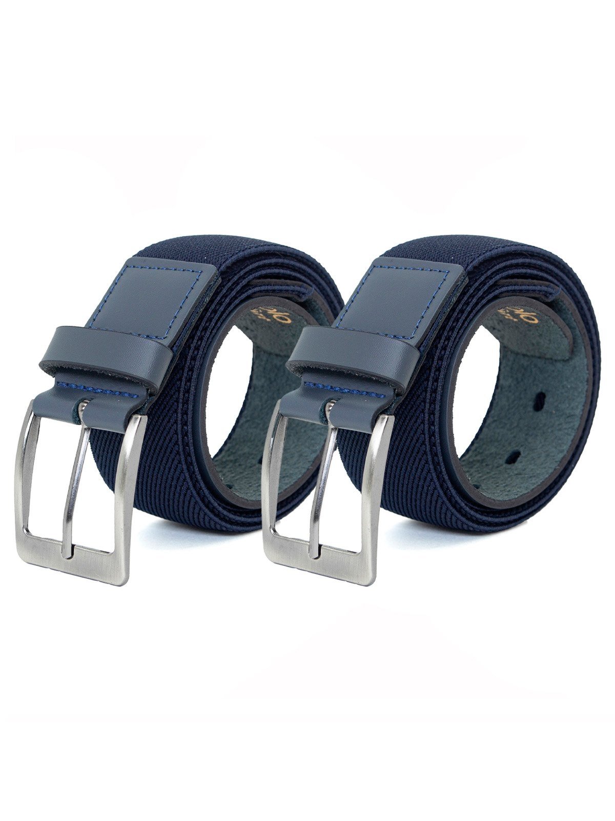 Kit 2 Cintos Masculino Fasolo Casual Elástico Couro Legítimo Azul Marinho+Azul Marinho