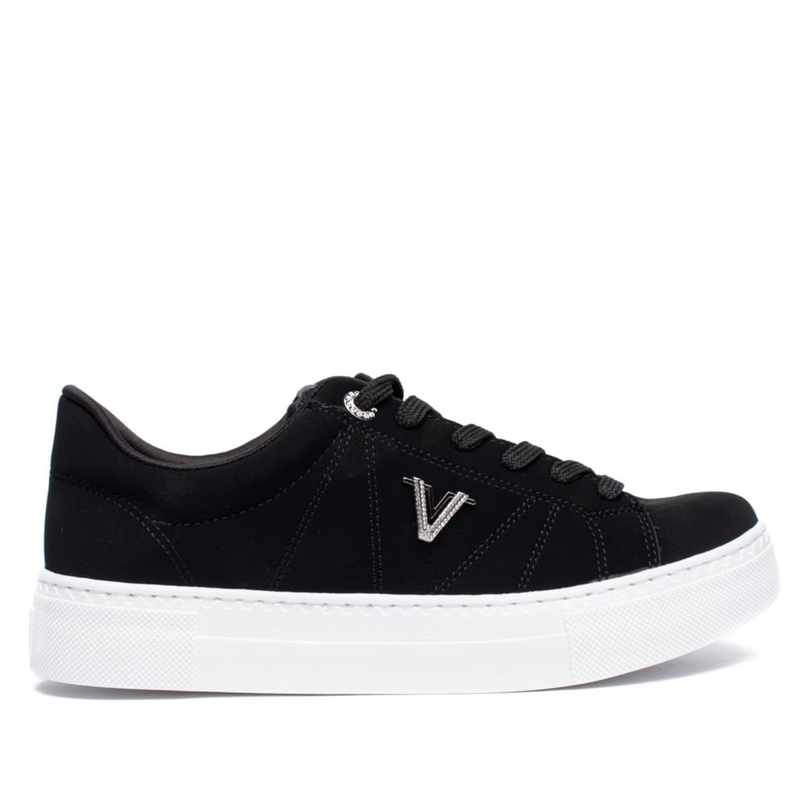 Tênis Feminino Via Marte Nobuck Detalhe Com Strass Preto