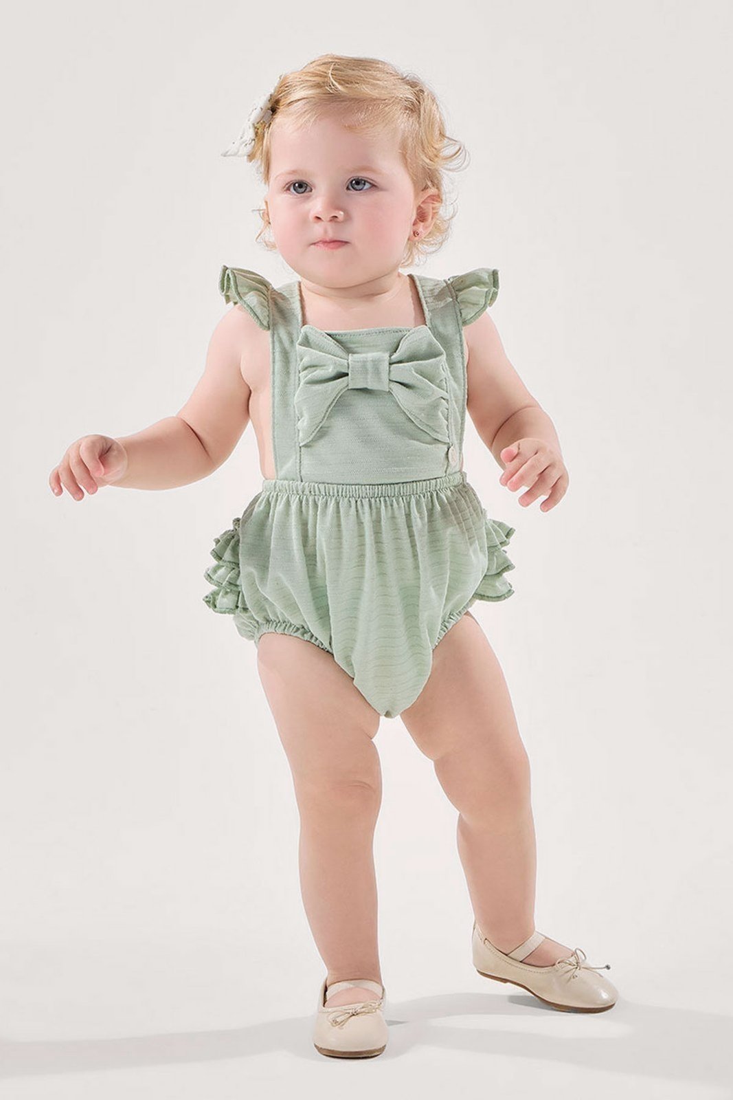 Infantil - Body Verde em Malha com Textura Listrada