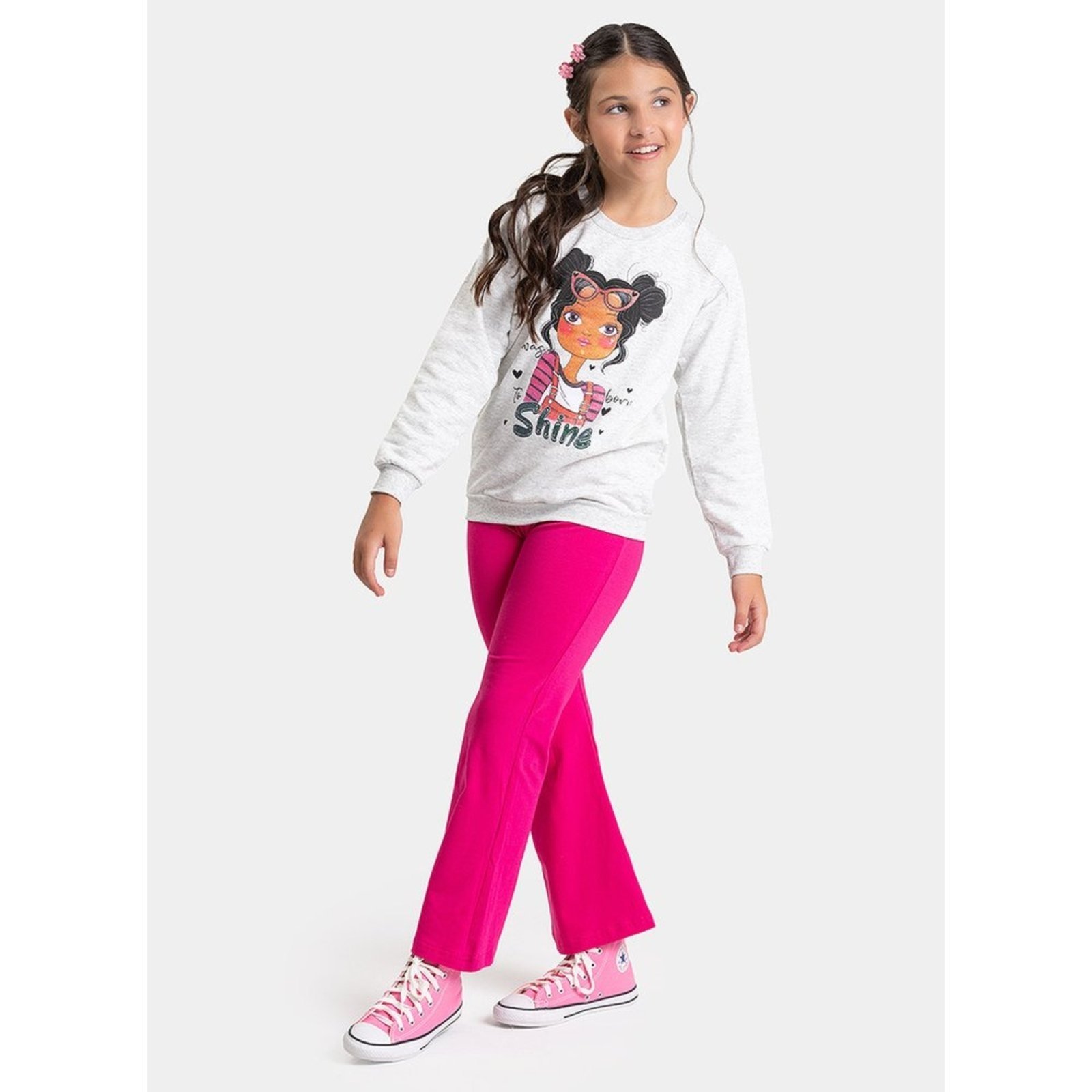 Infantil - Conjunto Inverno Menina Mescla Blusão em Moletom e Calça Bailarina Garota Shine