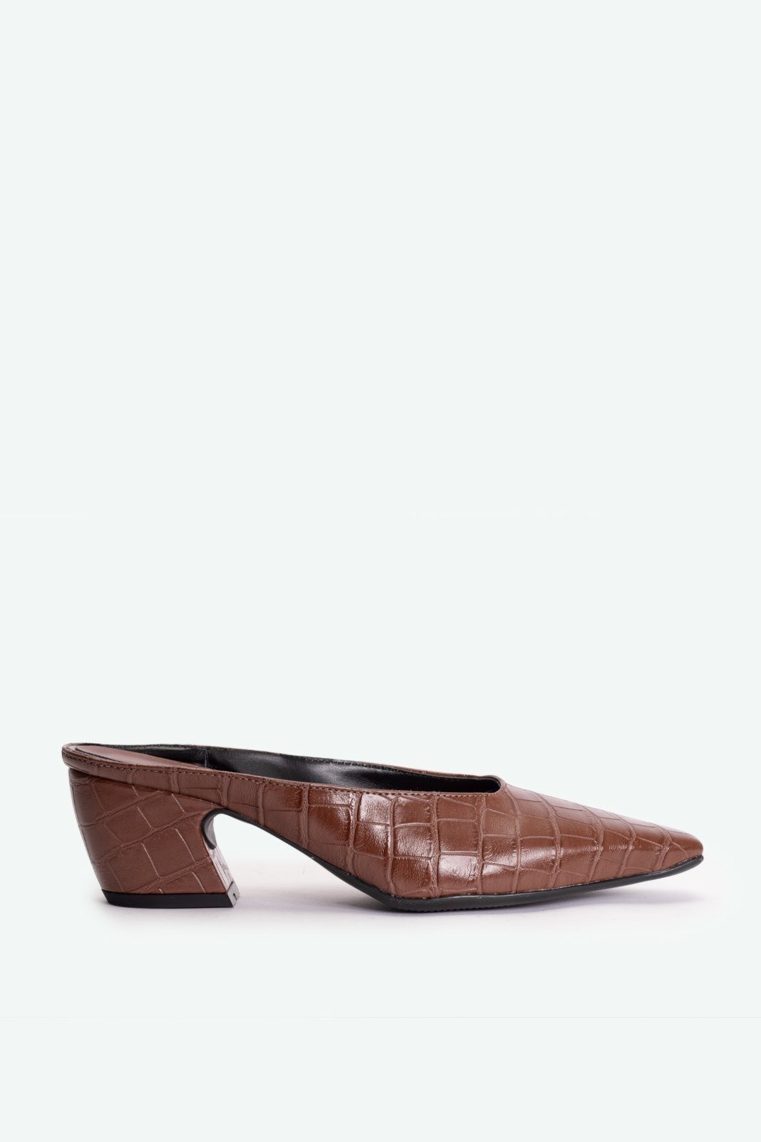Sapato Mule Aberto Ponta Quadrada Salto Grosso 5cm Croco Confortável Elegante