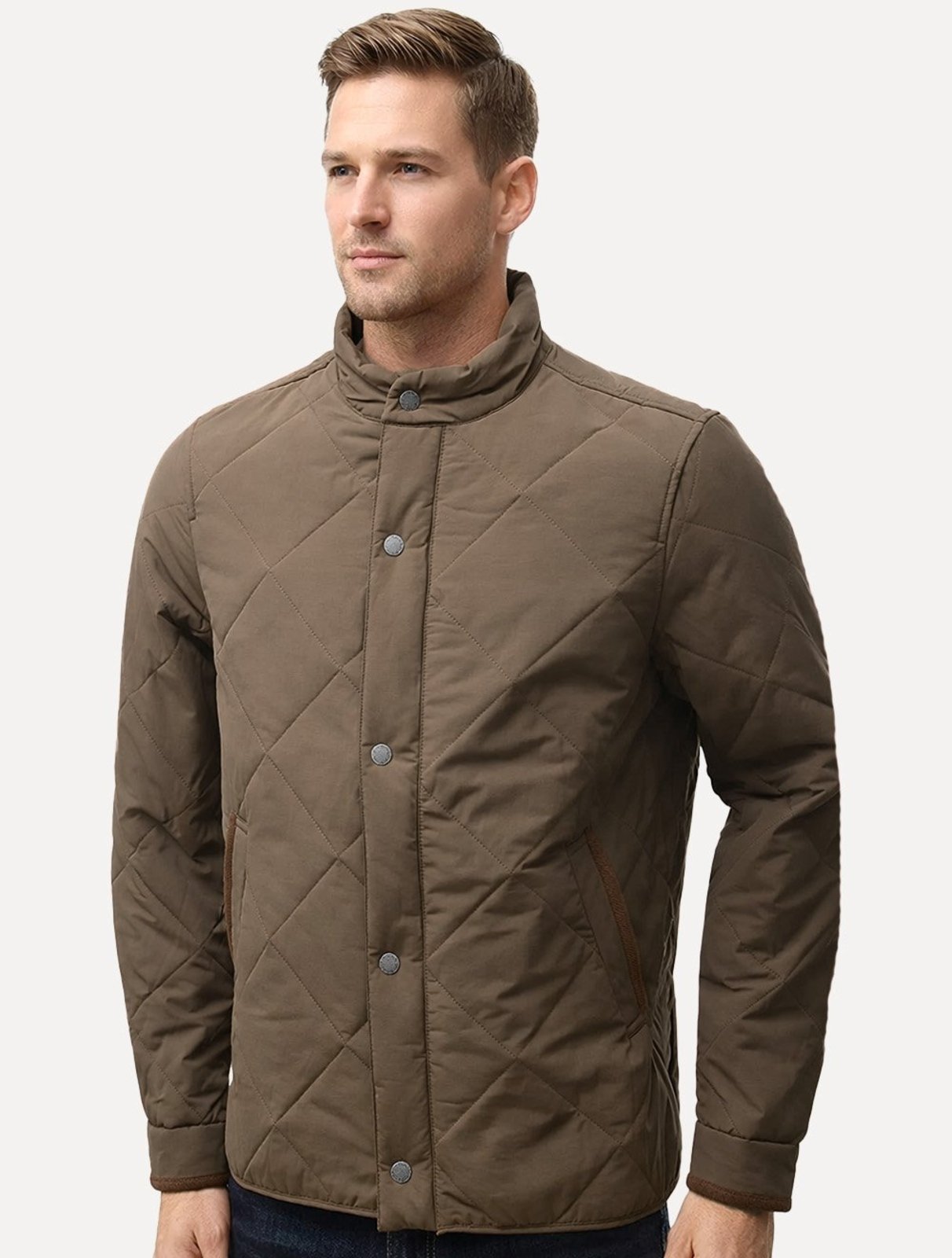 Jaqueta Dudalina Masculina Nylon Leve Matelasse Marrom