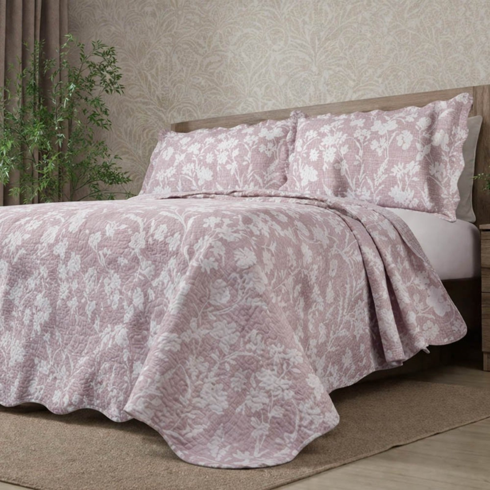 Kit Cobre Leito Evolution King Estampado Floral Dupla Face Colcha 3 Peças Nara