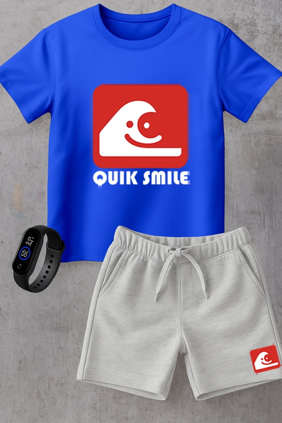 Infantil - Kit Camiseta menino Urbania Algodão azul Short Bermuda cinza menina Conjunto black promoção oferta + brinde relogio estampa quik smile estilo silver