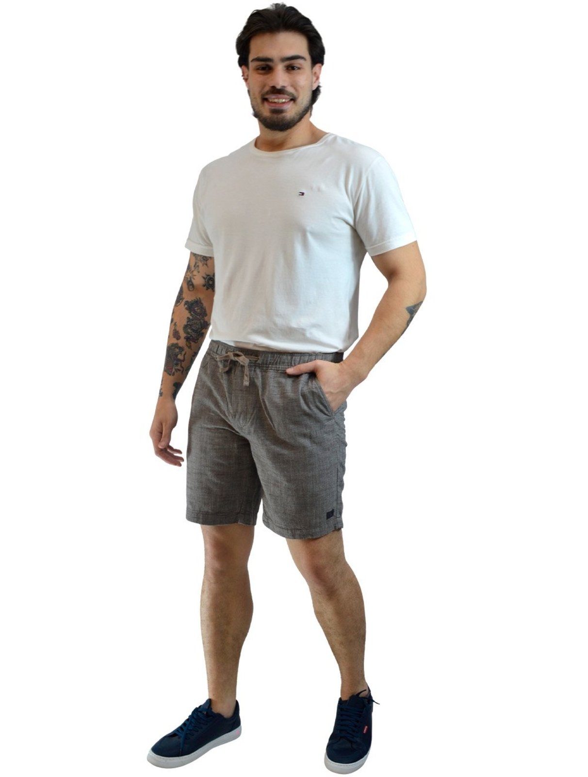 Bermuda Calvin Klein Jeans Masculina Viscose Cadarço Marrom Mescla