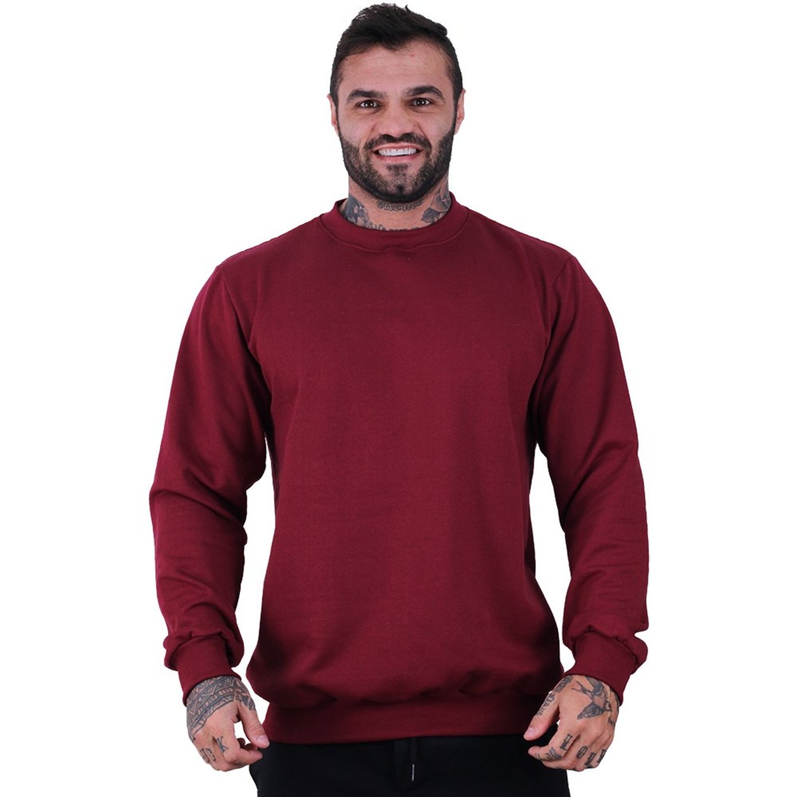 Blusa Moletom Lisa Basic Masculina MXD Conceito Sem Touca Bordô
