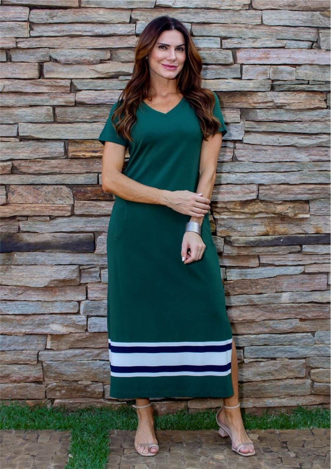 Vestido Midi Listrado Pau a Pique Verde VERDE – PP Pau a Pique