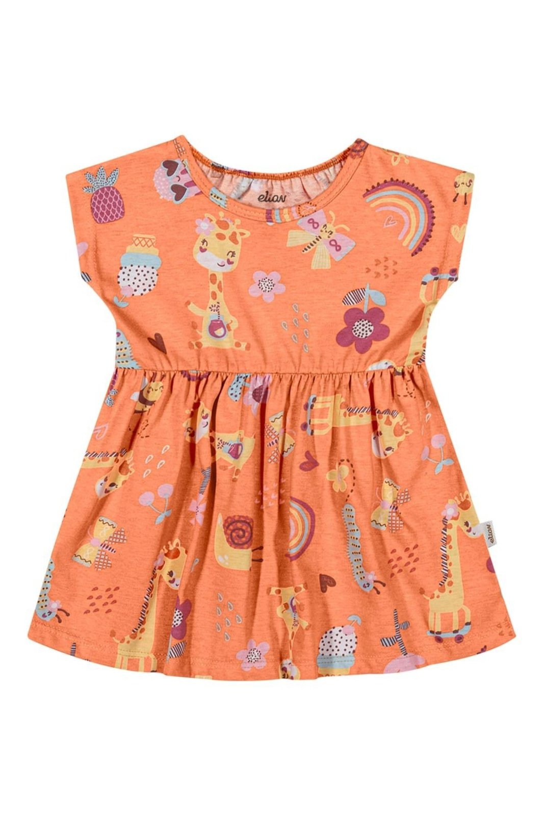 Infantil - Vestido Menina Girafinhas Elian Laranja