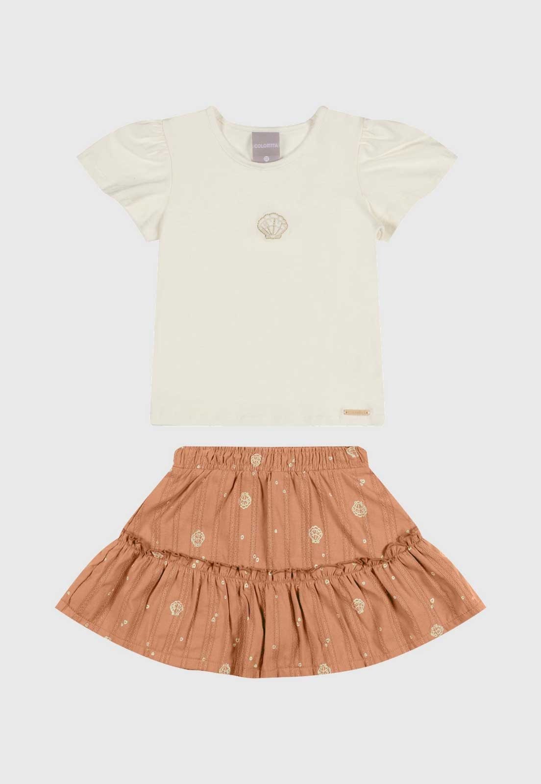 Infantil - Conjunto Colorittá Saia e Blusa Manga Bufante Off-White