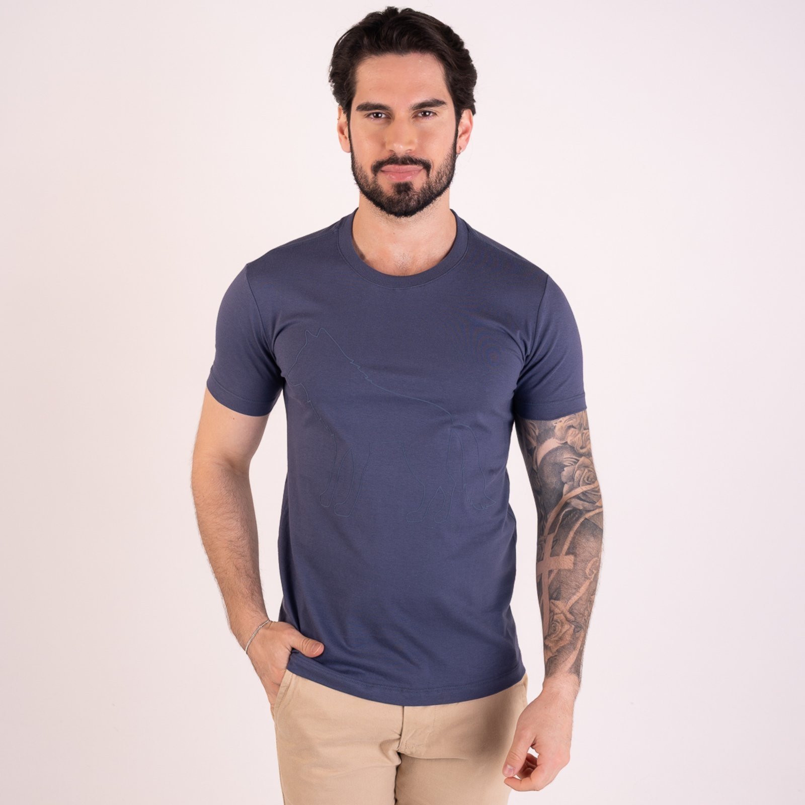 Camiseta Acostamento Wolf Alto Relevo Azul Navy