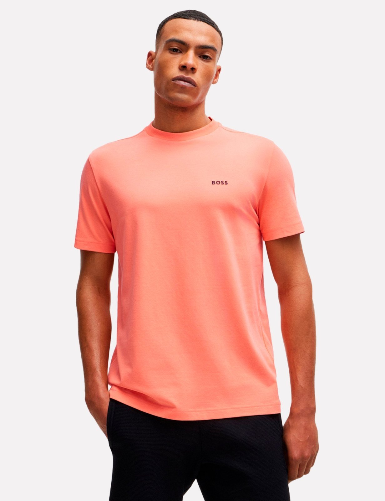 Camiseta Hugo Boss Masculina Regular Fit Stretch Tee 667 Rosa Coral Escuro