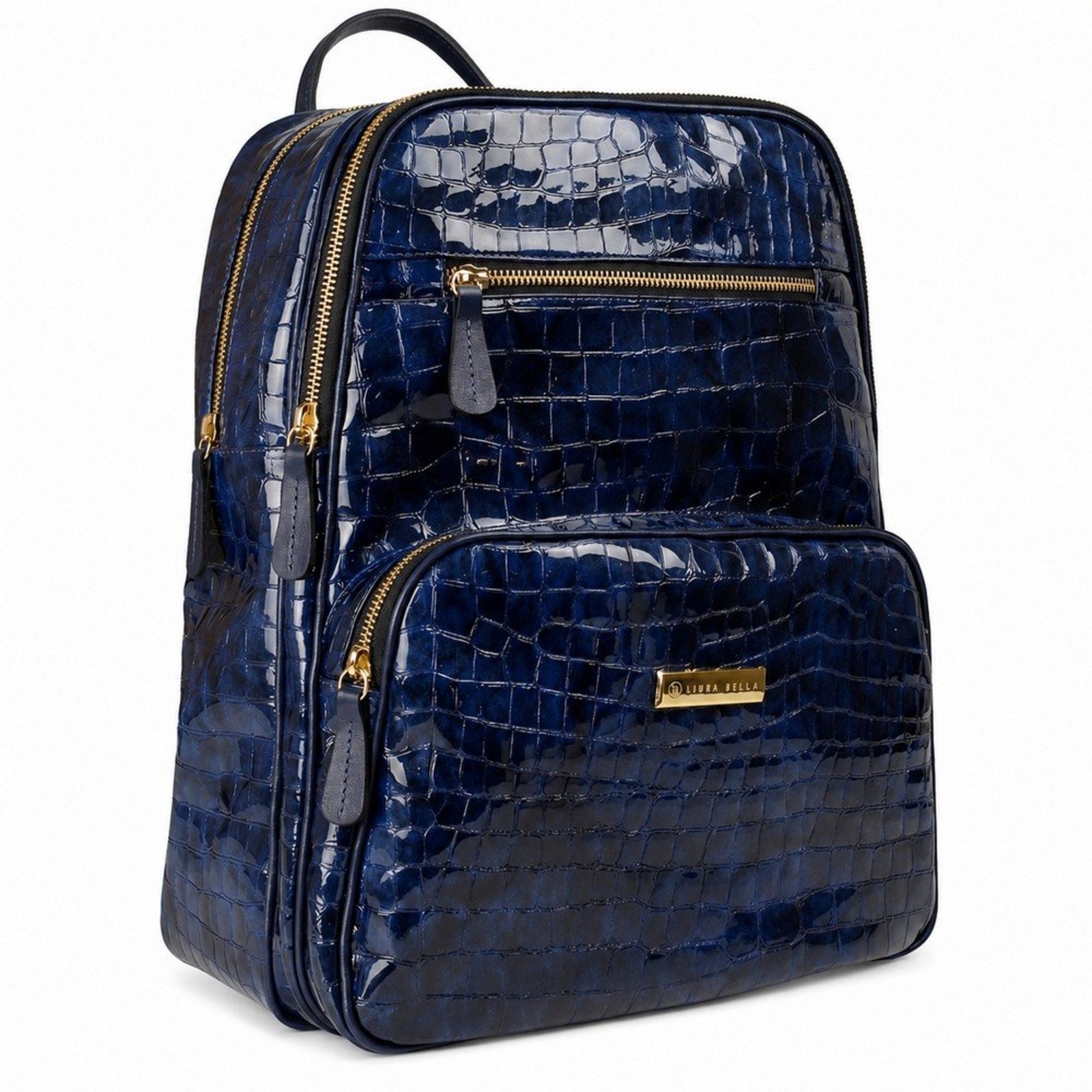 Mochila Grande em Couro com Estrutura Retangular Linea Bella 3489 Azul Marinho