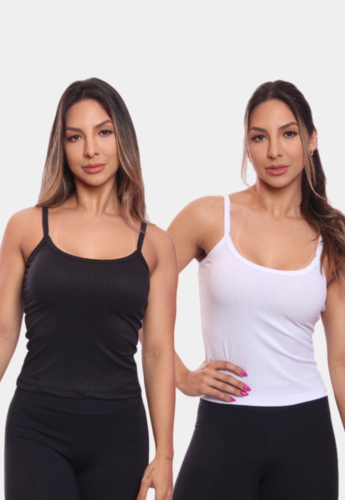 Kit 2 Regatas de Alcinha Canelada Feminina Lisa Blusa Blusinha Básica Treino Academia
