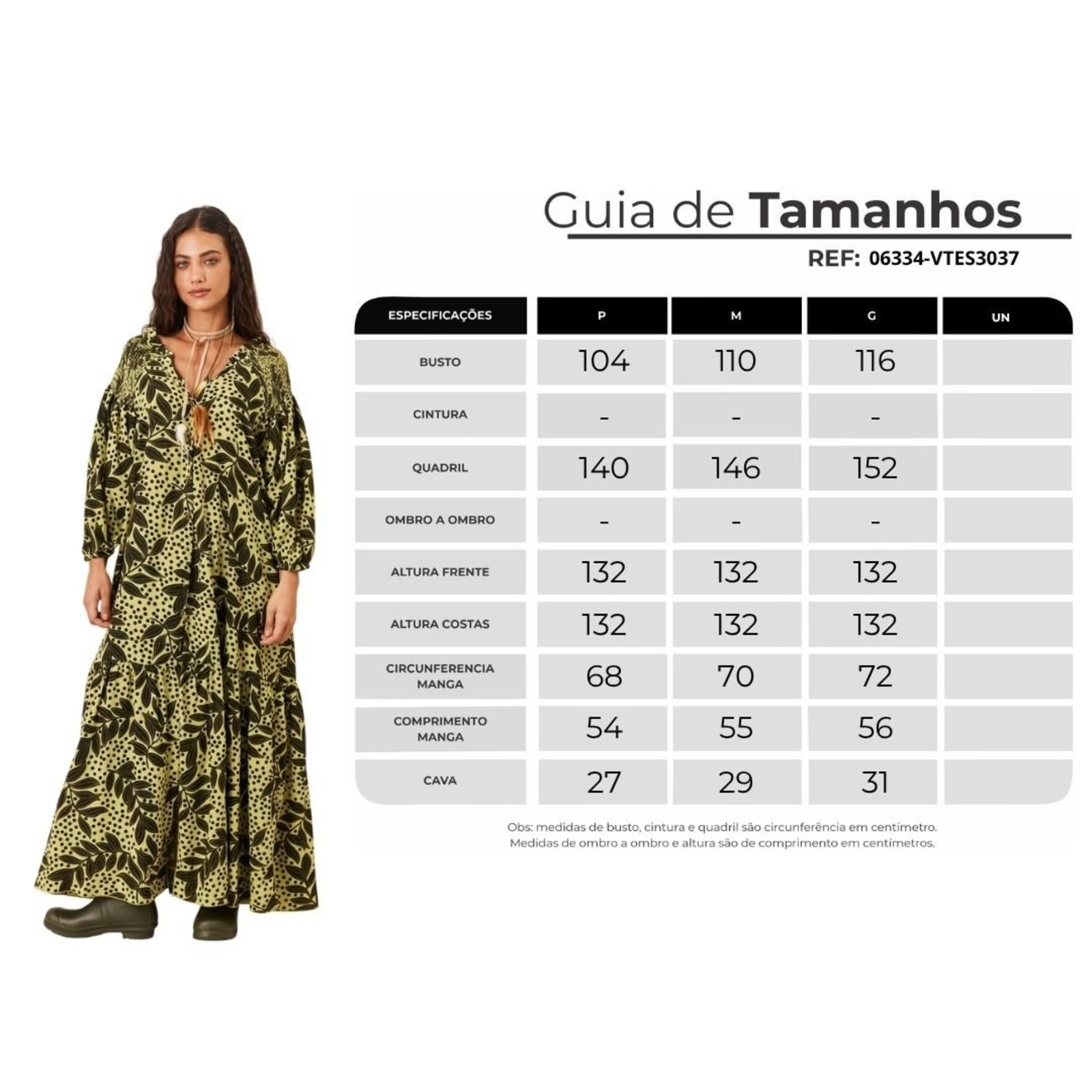 Vestido Longo Com Mangas Bufantes Verde Estampa Folhas Pretas Yacamim C2 - Estampado