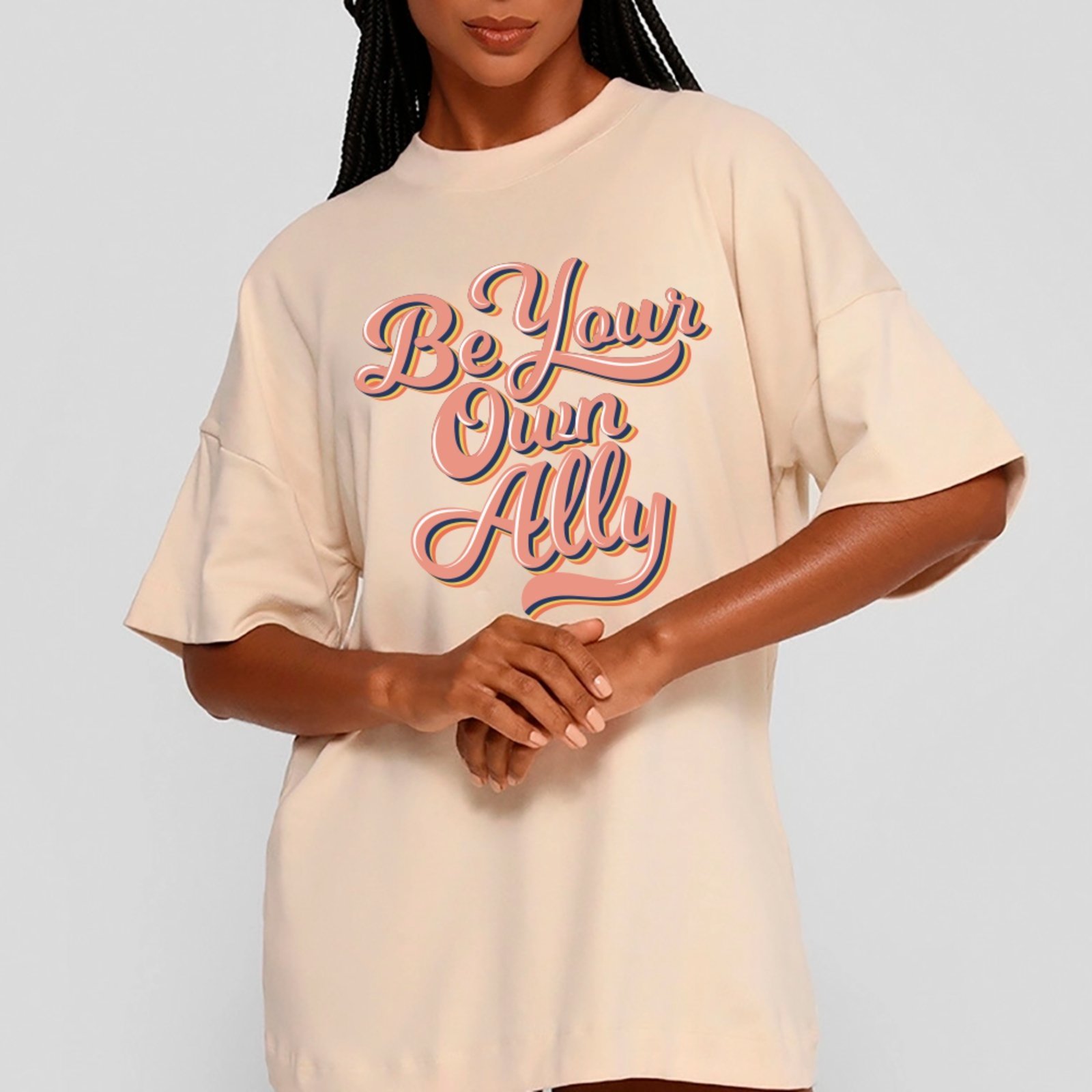 Camiseta Ousy Be Your Own Ally Oversized Feminina Off White