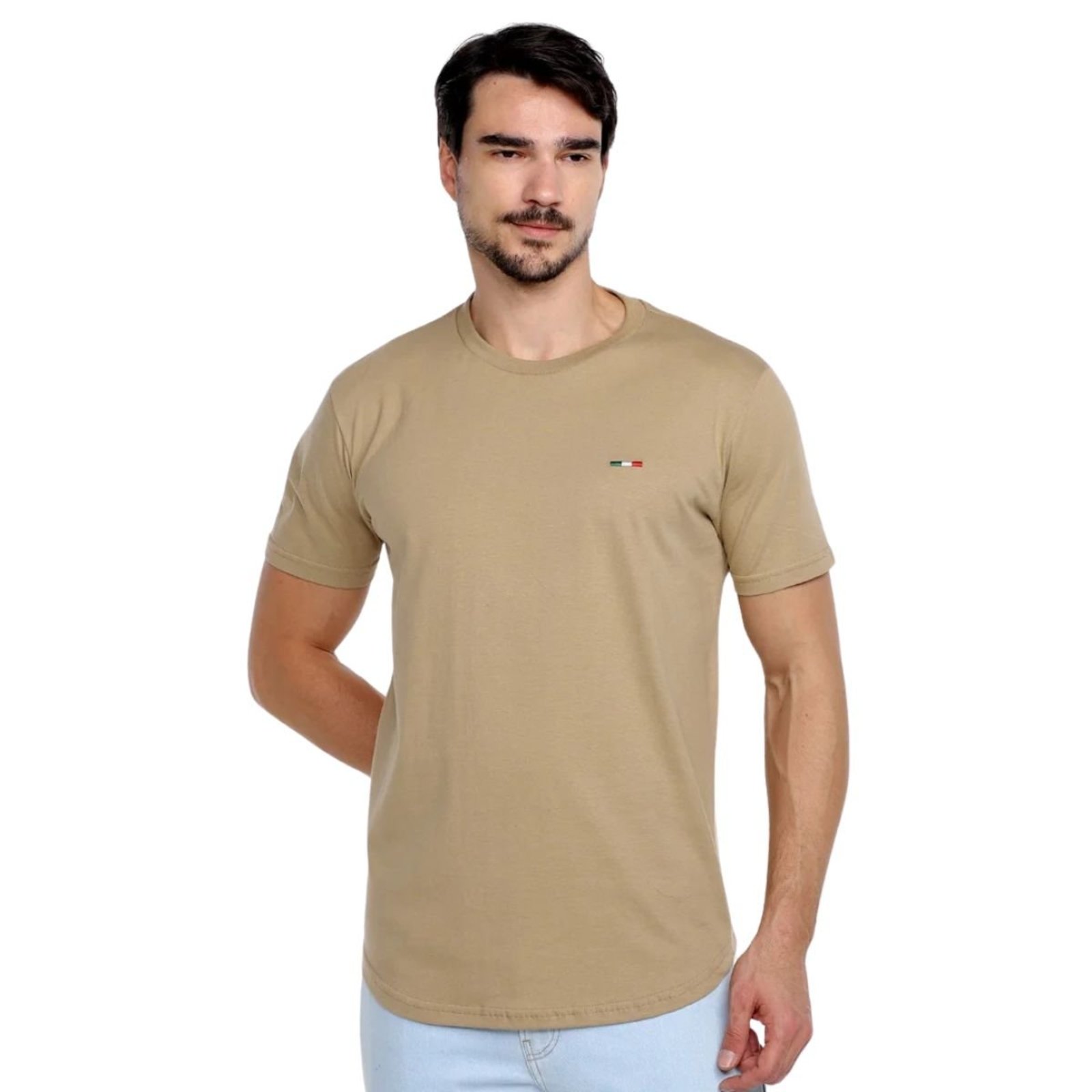Camiseta Masculina Básica Industrie com Bordado Itália Algodão Premium Bege
