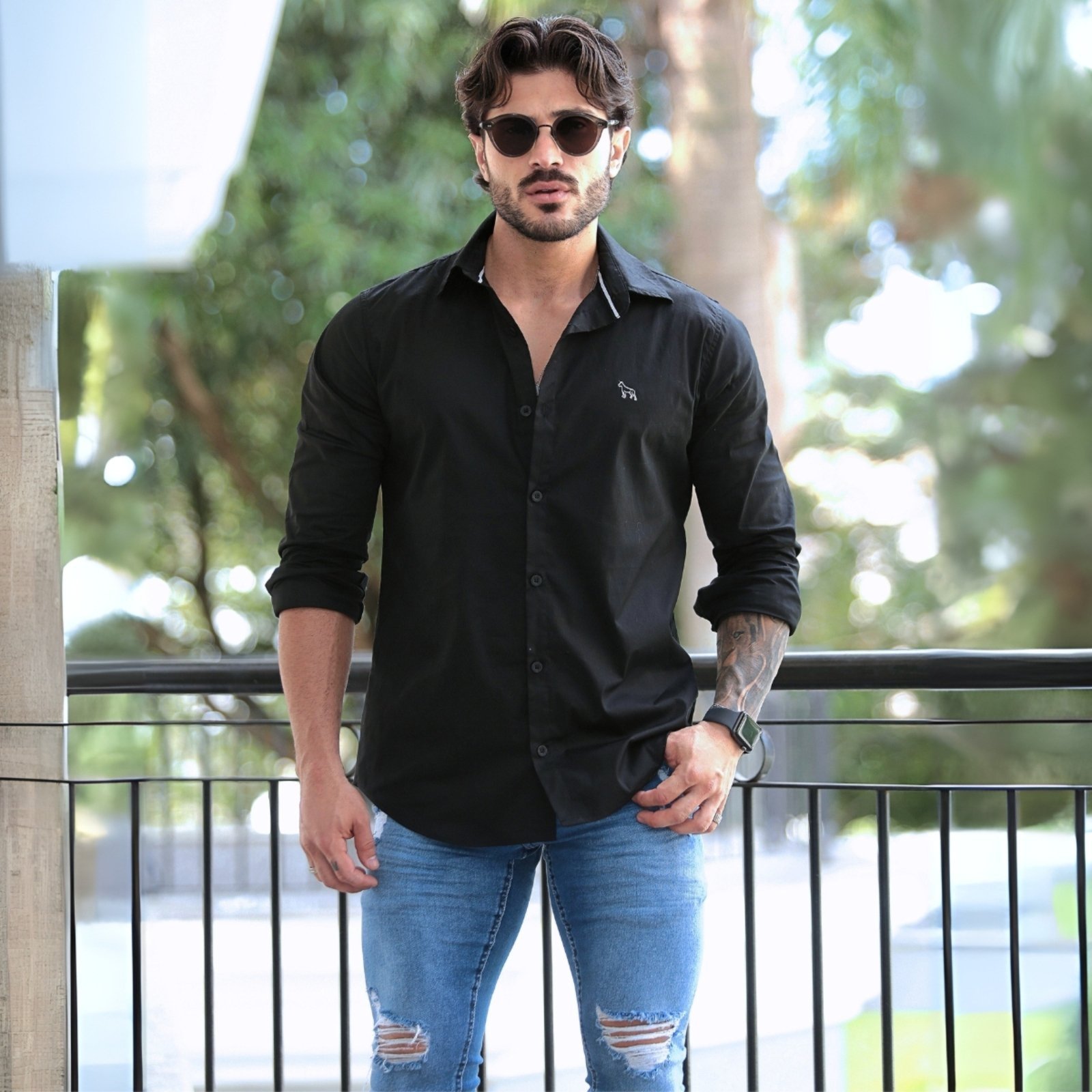 Vista 2 Camisa Tricoline Masculina Revanche Tobermory preto Revanche preto