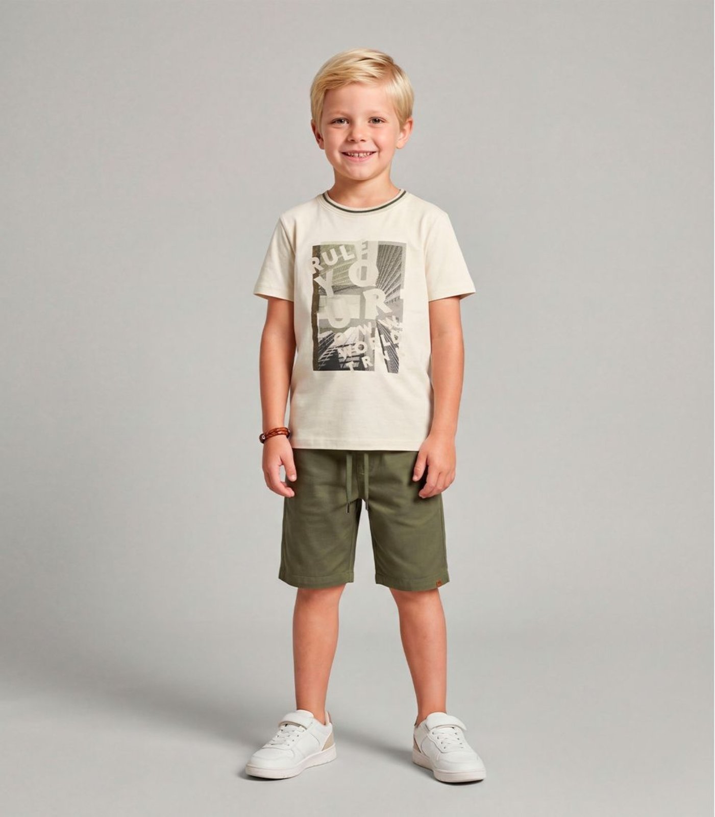Infantil – Conjunto Masculino Camiseta com Bermuda Trick Nick Off White
