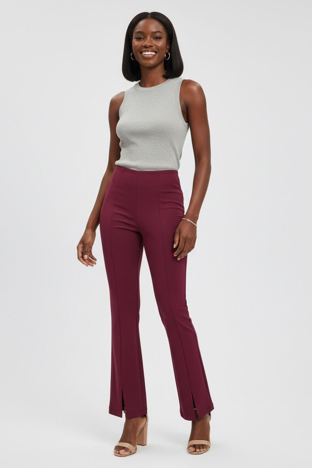 Calça Feminina Flare Com Fenda Frontal Marialícia Vermelho