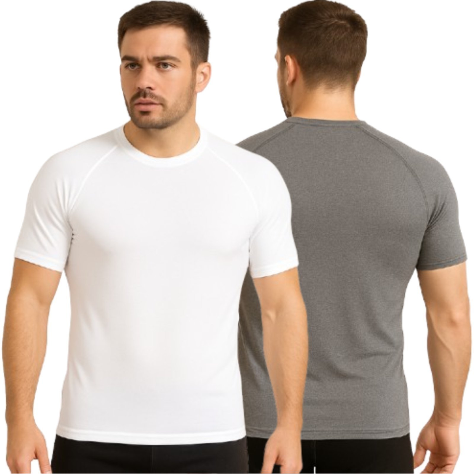 Kit 2 Blusa Uv Manga Curta Reflexo Íntimo Camisa Proteção Solar Segunda Pele Cinza e Branco