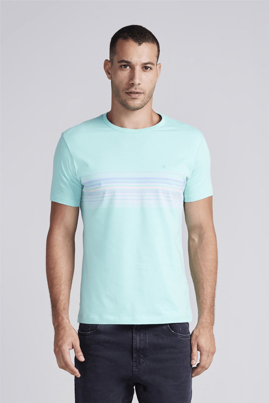 HIGHSTIL Camiseta Malha Slim Fit – Verde / Lilás
