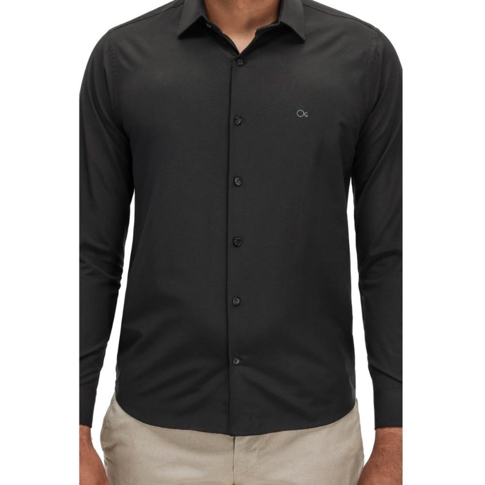 Camisa Manga Longa Essencial Slim Masculina Ogochi 001520072 Preta