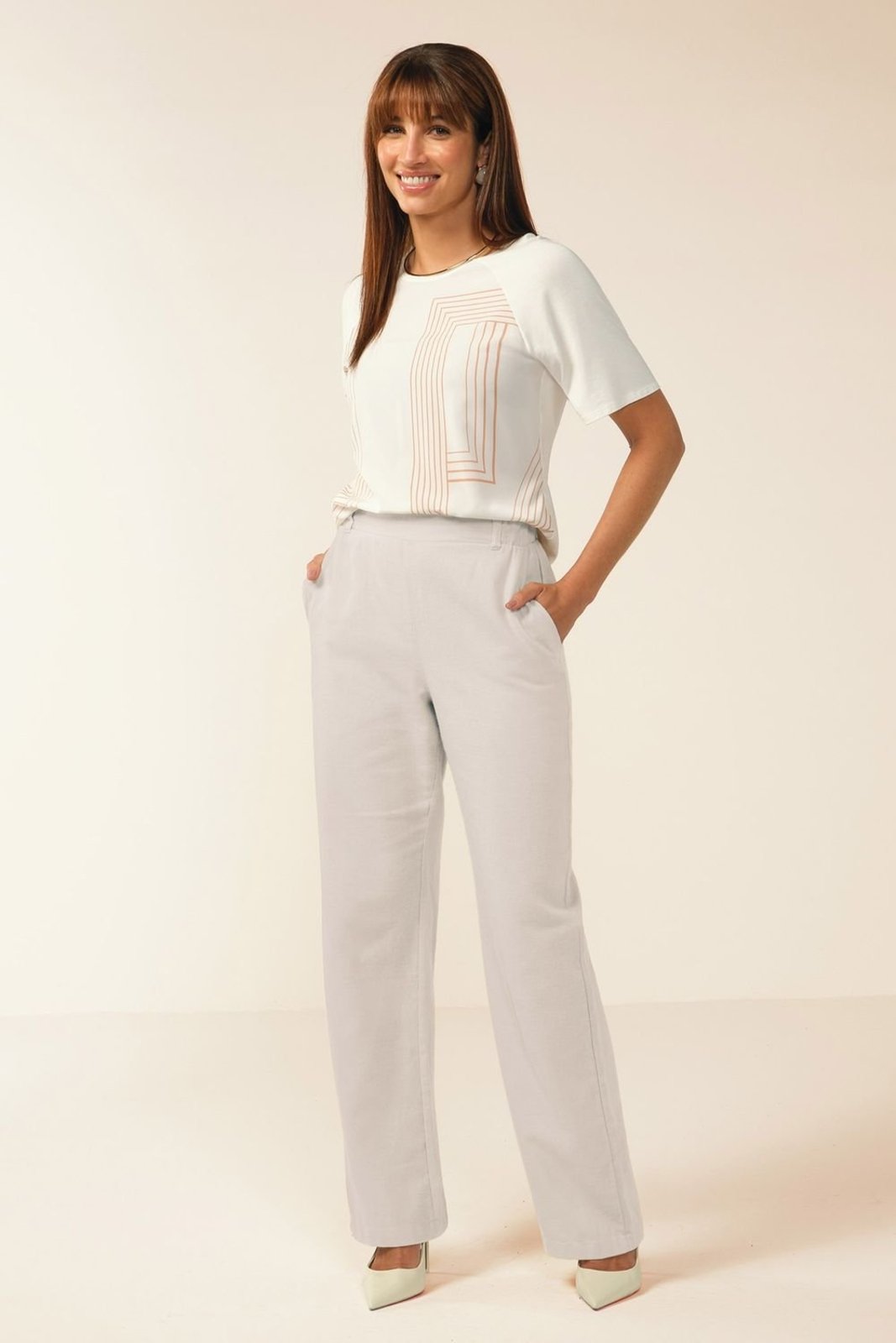 Calça Feminina Tecido Flanelado Marialícia Bege