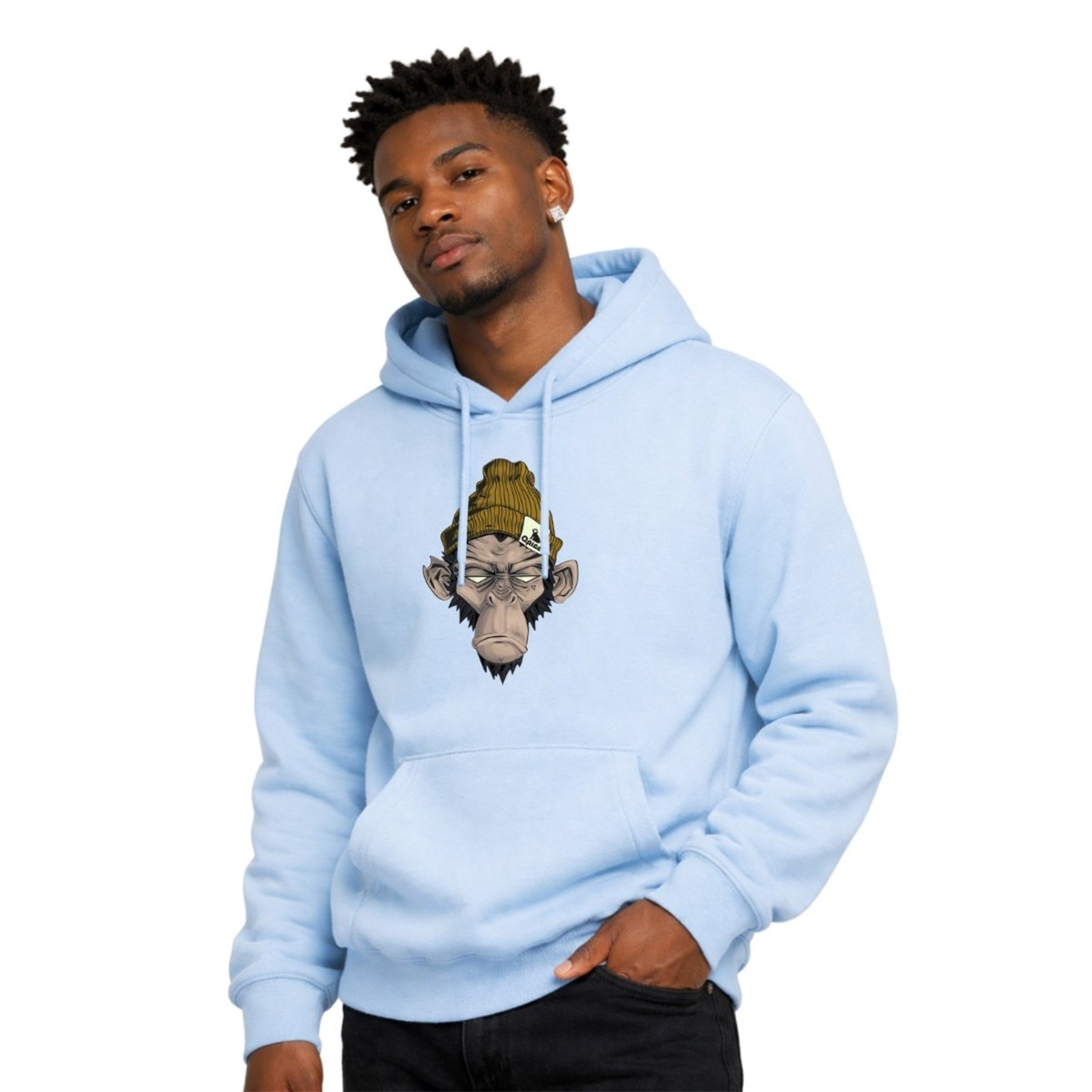 Moletom Forro Flanelado Estampado Com Capuz E Bolso Canguru Blusa De Frio Azul