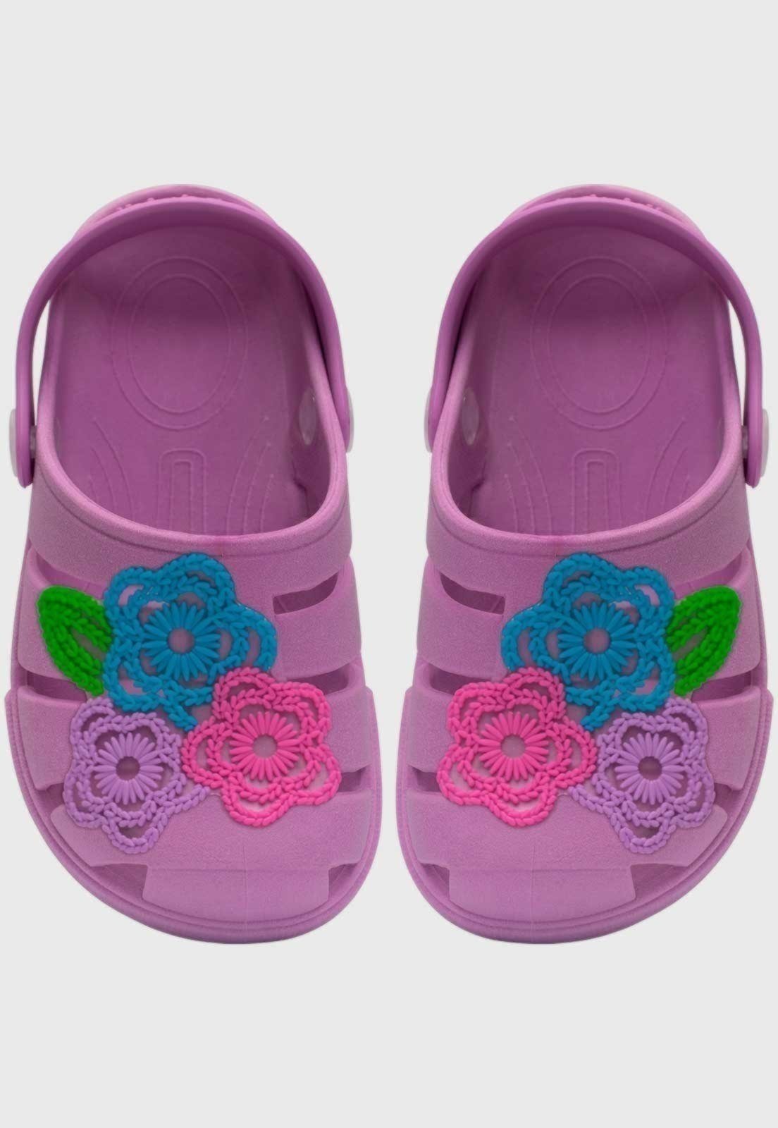 Infantil - Sandalia Babuche Pópidi Menina Flores Lilás