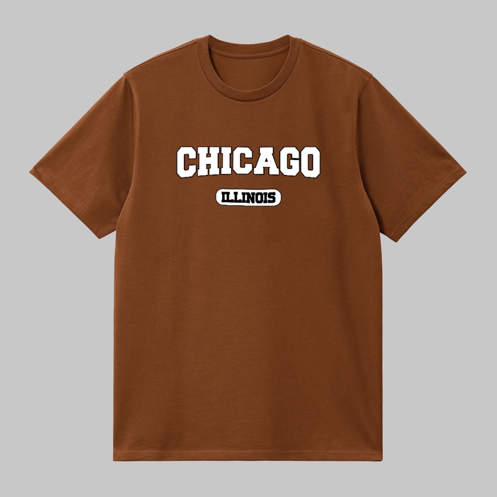 Camiseta Básica Chicago Illinois Estilo Urbano Vintage Unissex Marrom