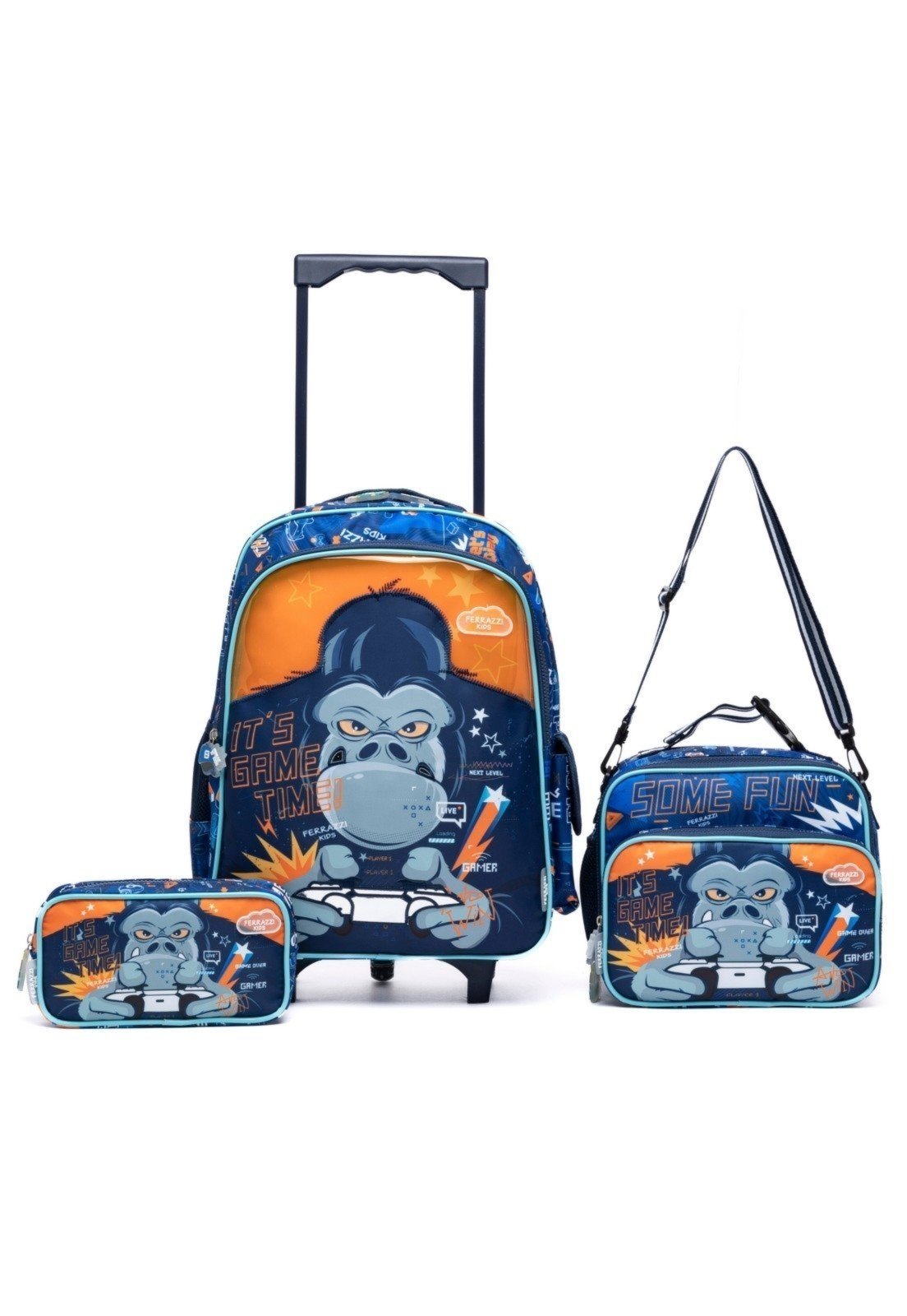 Vista 2 Infantil - Kit Escolar Mochila Estojo Lancheira Ferrazzi azul Ferrazzi azul