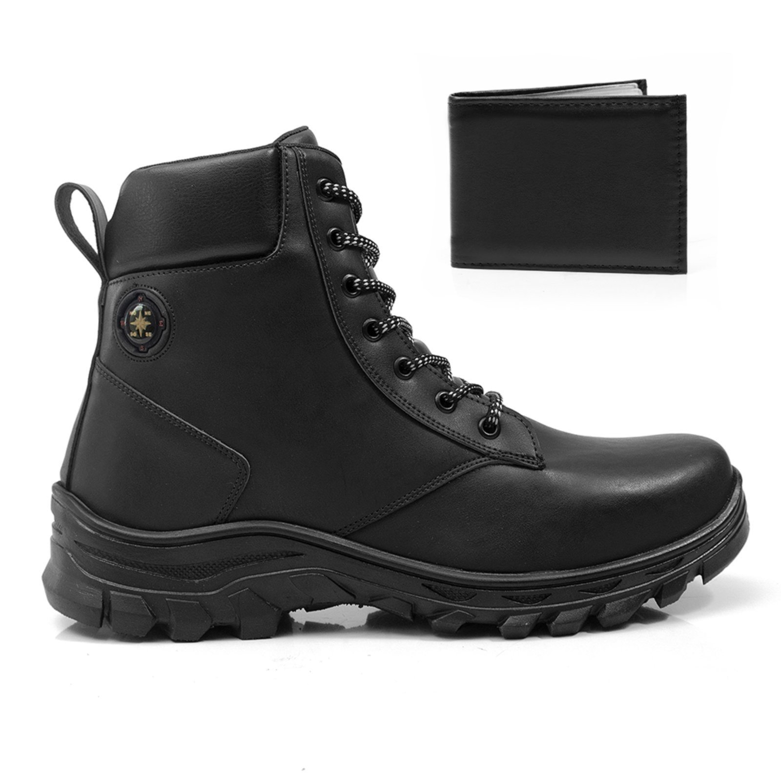 Kit Bota Com Carteira Casual Épico Adventure Masculina Cadarço Conforto Preto