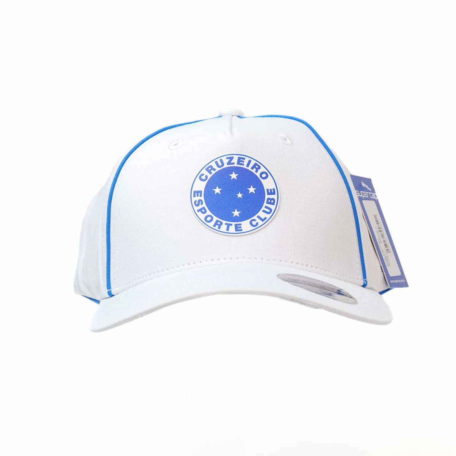 Vista 2 Boné Supercap Cruzeiro Silk Relevo Frontal e Lateral Dora Supercap branco