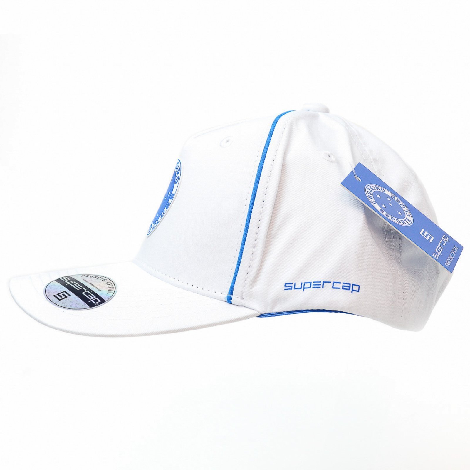 Vista 3 Boné Supercap Cruzeiro Silk Relevo Frontal e Lateral Dora Supercap branco