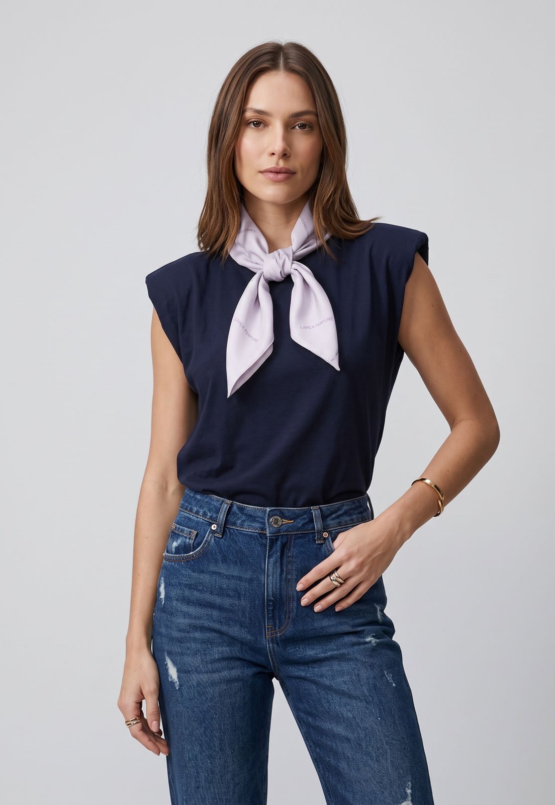 Camiseta Feminina Lança Perfume Muscle Com Lenço Azul Escuro