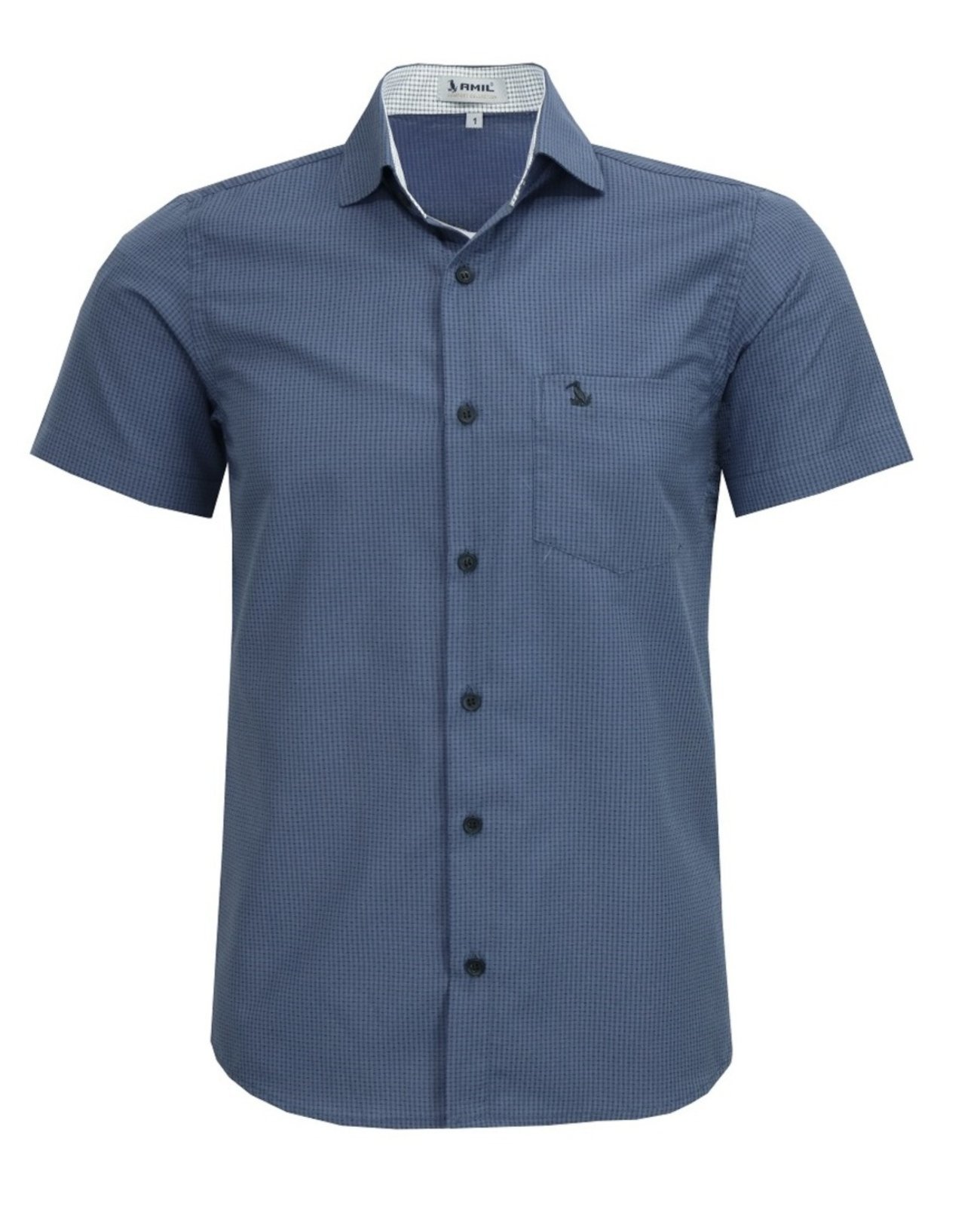 Camisa Social Amil Estampado Comfort Ferrix Manga Curta Misto Denin