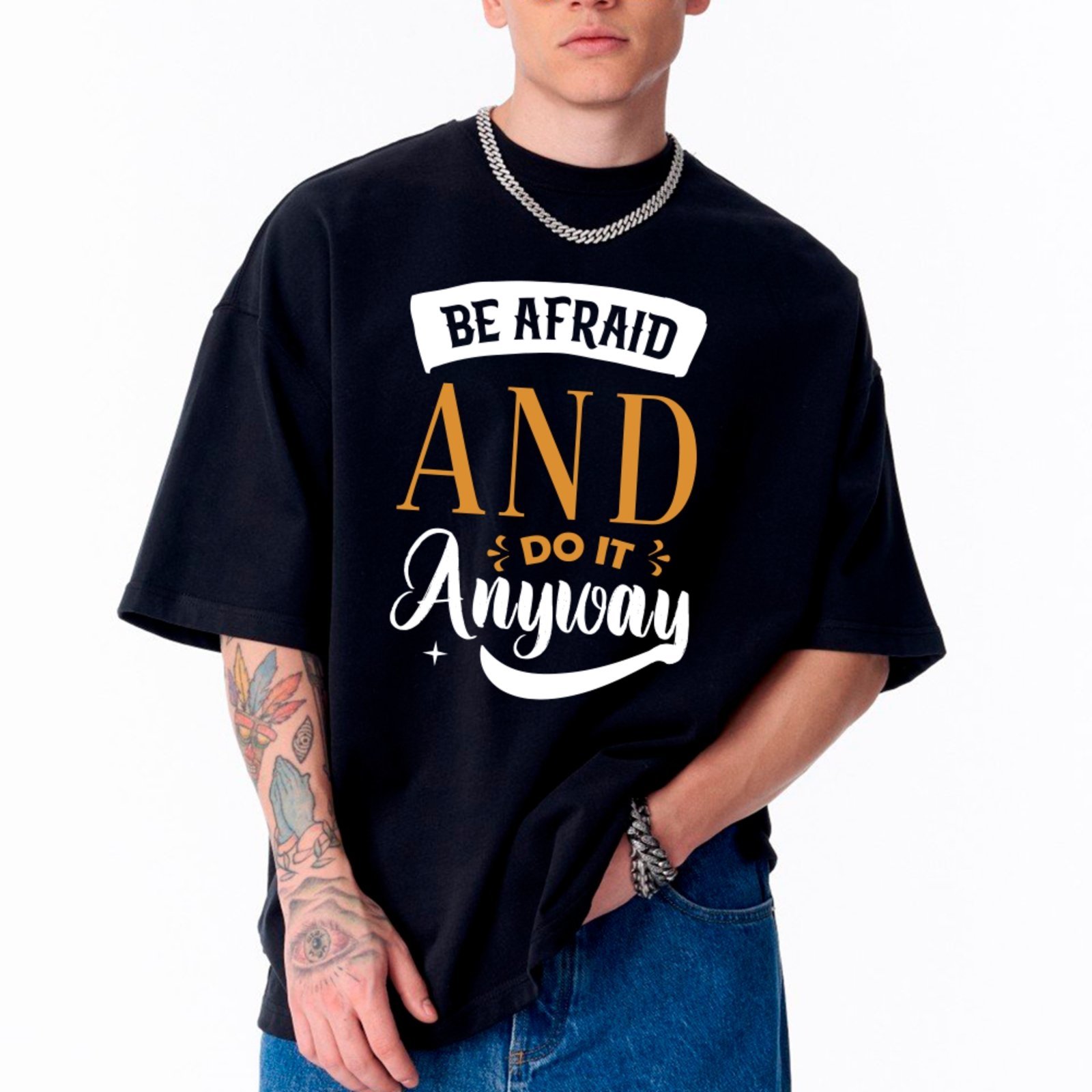 Camiseta Ousy Be Afraid And Do It Anyway Oversized Unissex Preto