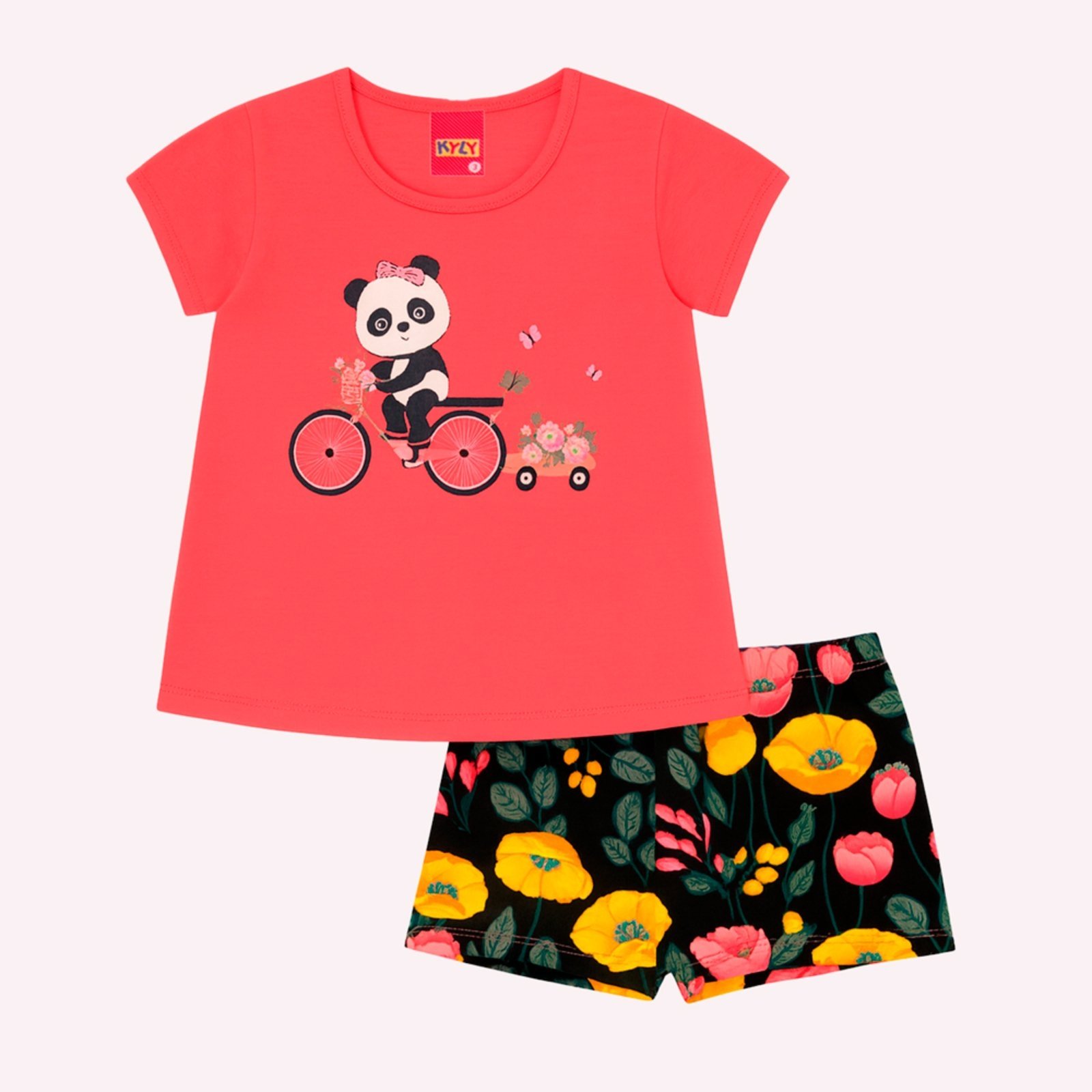 Vista 2 Infantil - Conjunto Menina Pandinha Kyly vermelho Kyly vermelho
