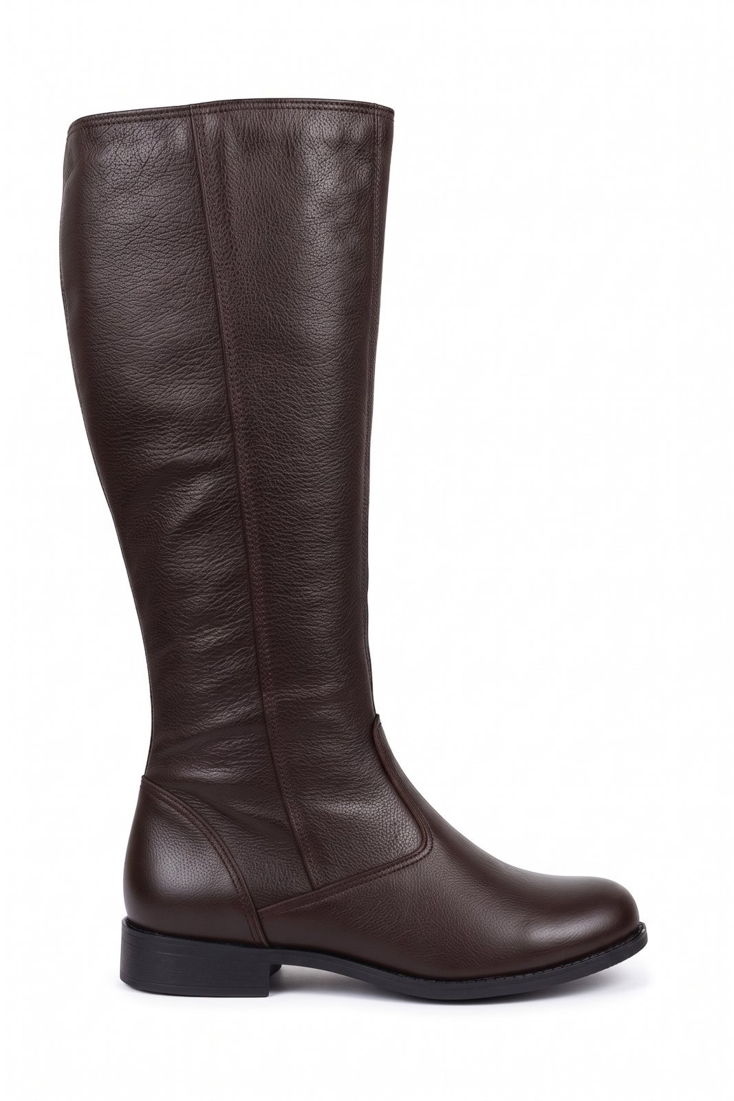 Bota feminina cano longo em couro salto baixo 0291 - Café