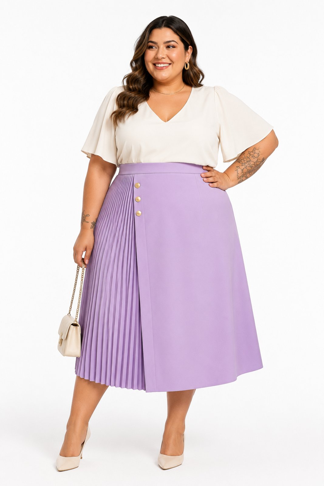 Saia Midi Plus Size D Bell Outlet Fashion Alfaiataria Lilás