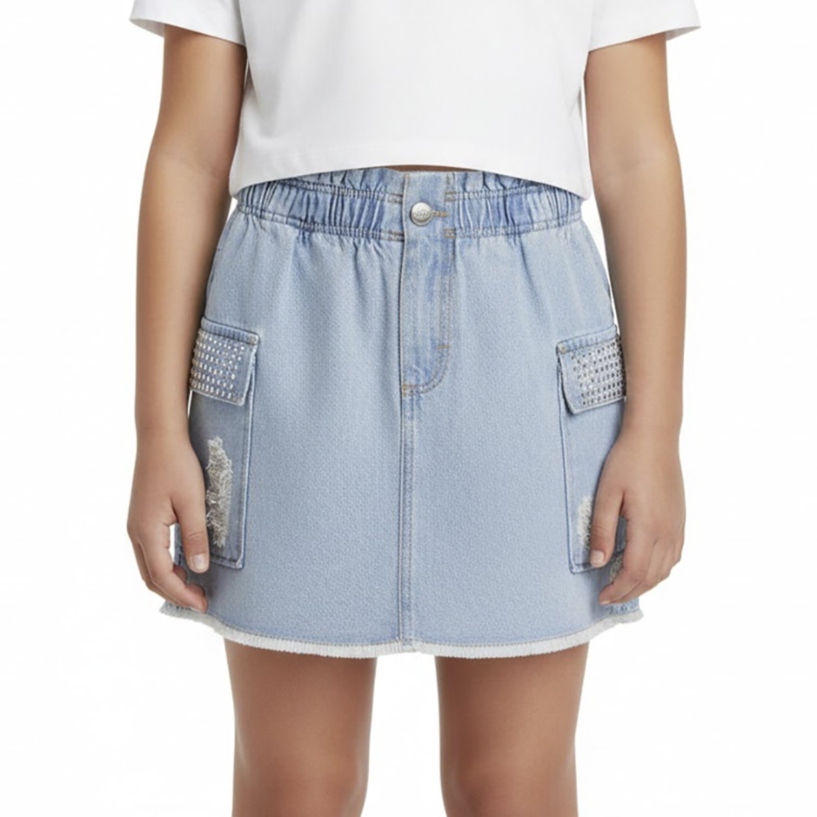 Infantil - Saia Juvenil Look Jeans Cargo Jeans