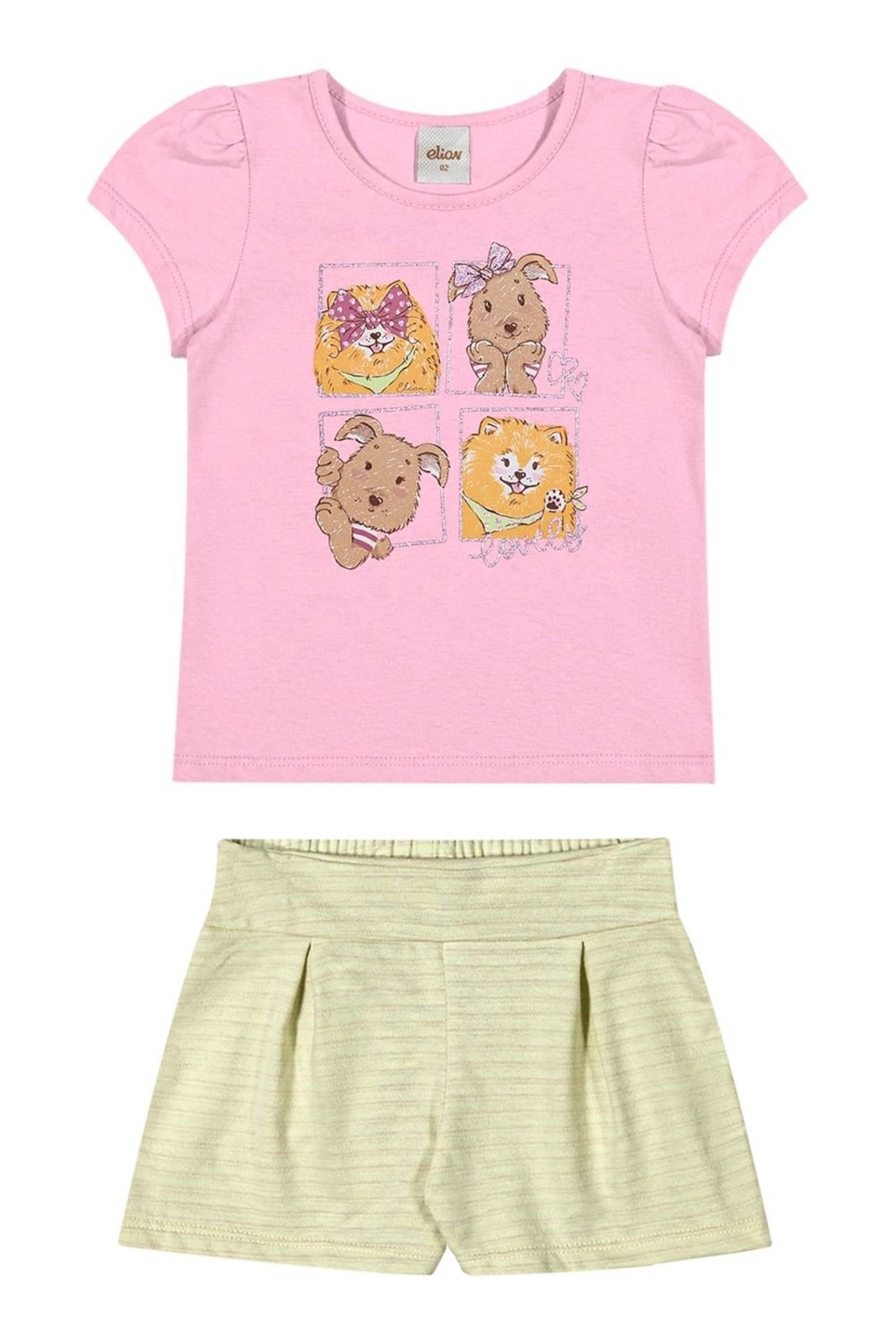 Infantil - Conjunto Menina Cachorrinhos Elian Rosa Claro