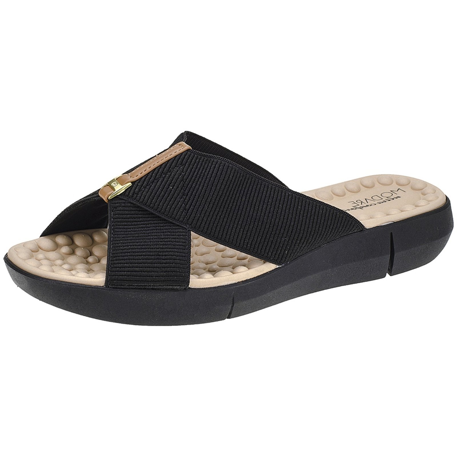 Vista 2 Sandália Chinelo Com Tira Em Elástico Canelado Ortopédico Modare Angipé preto Angipé preto