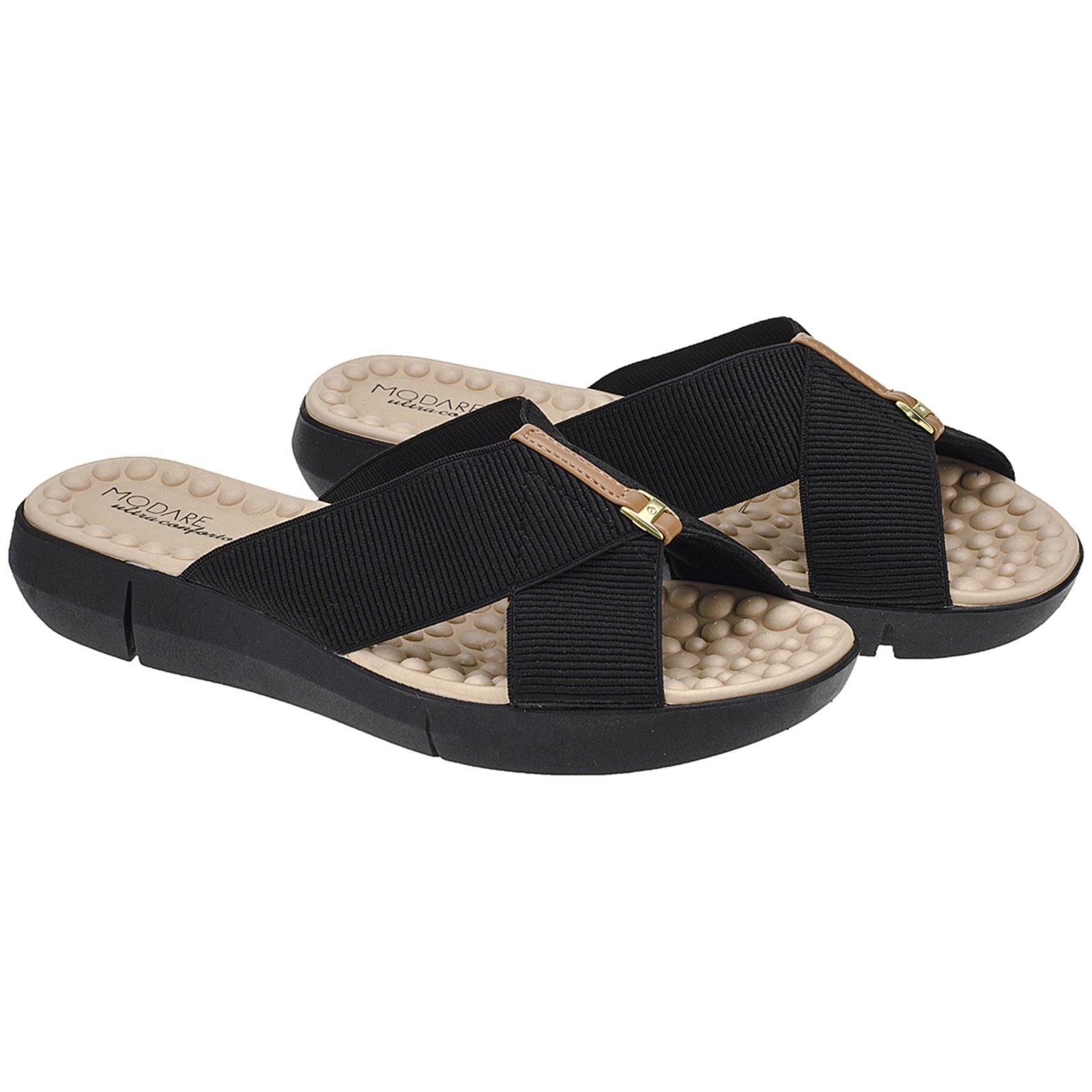 Vista 3 Sandália Chinelo Com Tira Em Elástico Canelado Ortopédico Modare Angipé preto Angipé preto