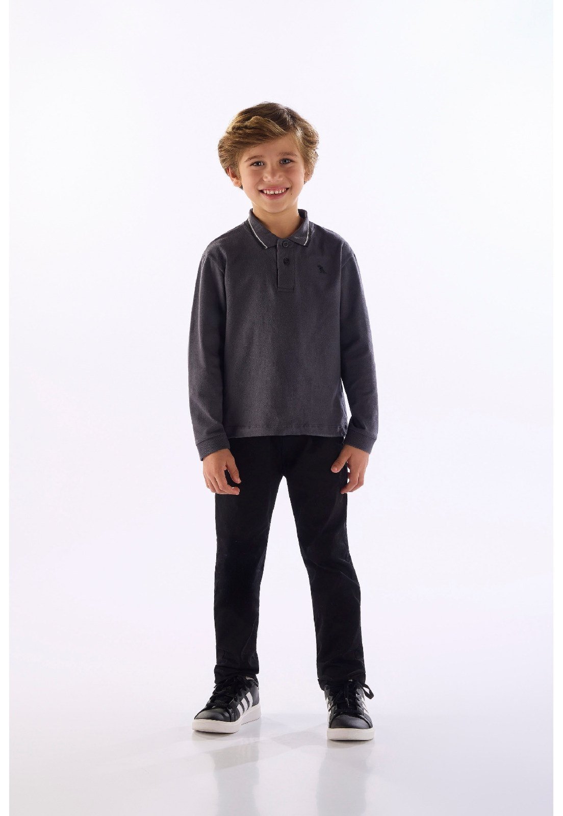 Infantil - Camisa Polo Manga Longa Piquet Quimby Branco